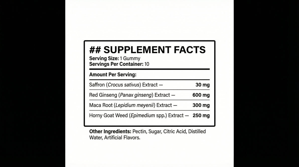 Erotic Nights supplement facts panel