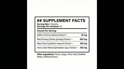 Erotic Nights supplement facts panel